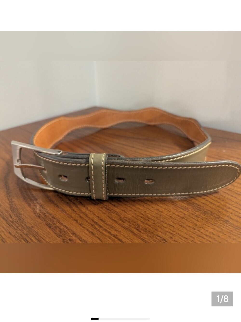 Brushy Creek Vintage green Leather curved Belt  36.5" Long Sz 30 Made In The USA